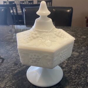 Vintage White Hexagonal Milk Glass Candy Dish